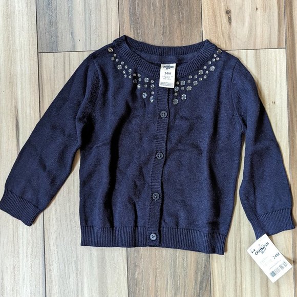 NWT Oshkosh B'gosh Girls Knit Cardigan Navy Blue Sweater with Studs L/S … - Picture 1 of 5
